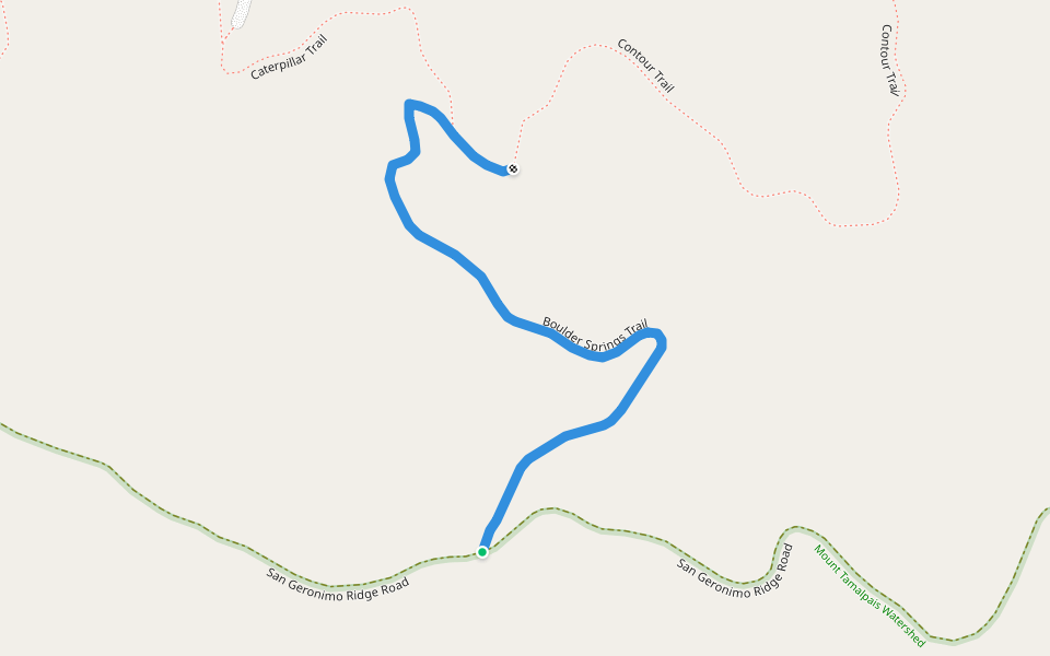 Boulder Springs Trail walking route map in Lagunitas-Forest Knolls