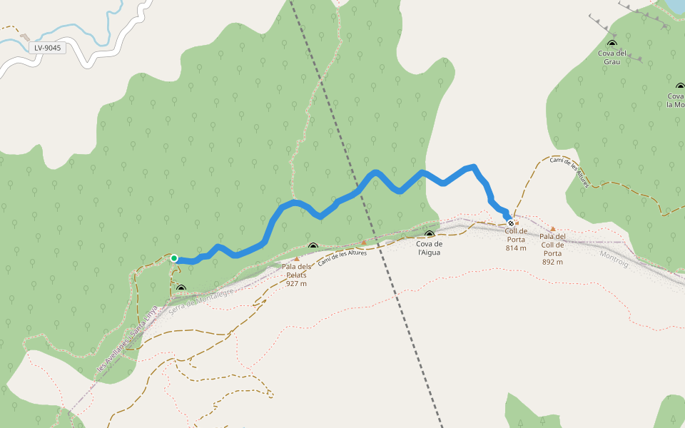 Camí Planer cap al Coll de Porta walking route map in Os de Balaguer
