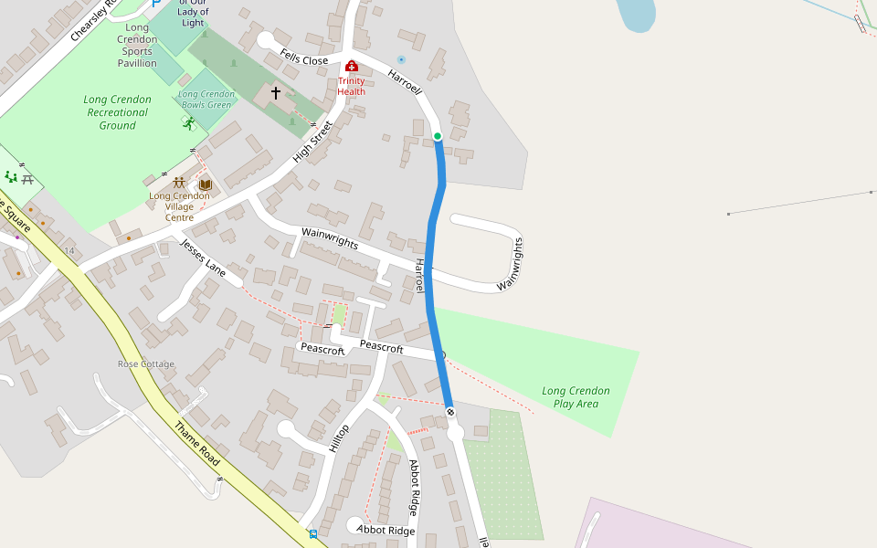 Harroel walking route map in Long Crendon