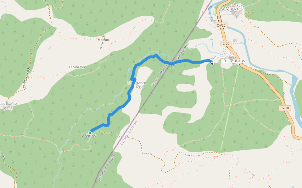 Senda Barranco del Lobo walking route map in Los Cantos