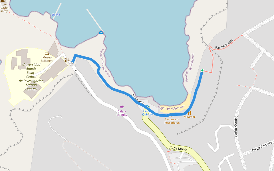Costanera walking route map in Quintay