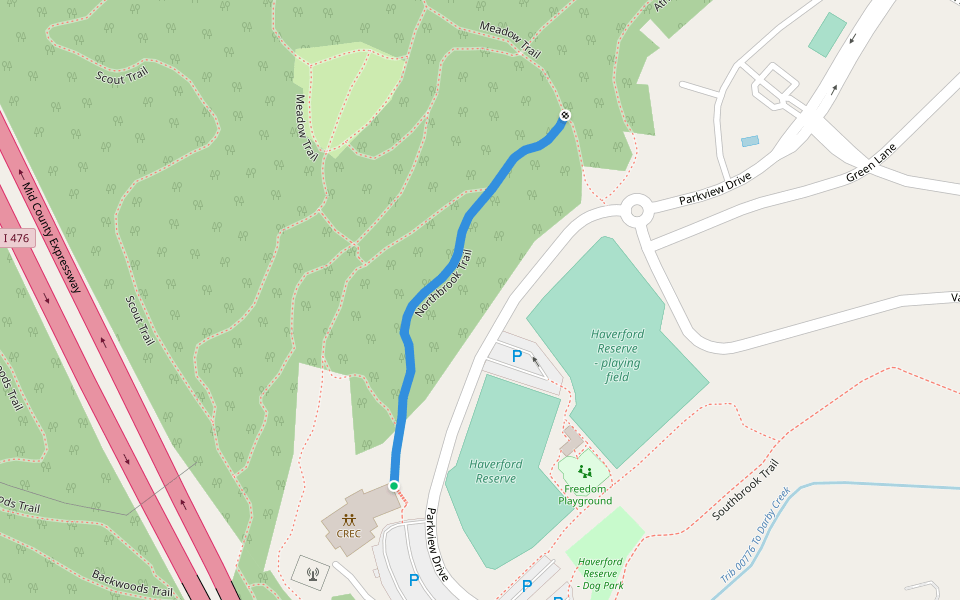 Northbrook Trail walking route map in Haverford