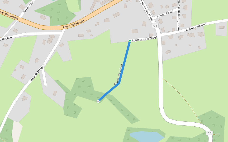 Chemin de la Puge walking route map in Saint-Marc-à-Frongier