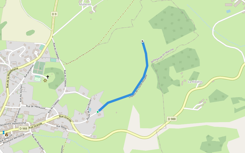 Chemin de Chante Alouette walking route map in Bellegarde-en-Marche