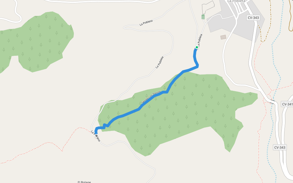 Senda Los Zorros walking route map in La Pobleta