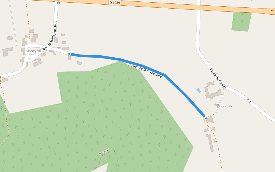 Chemin de la Centenaire walking route map in Pazayac