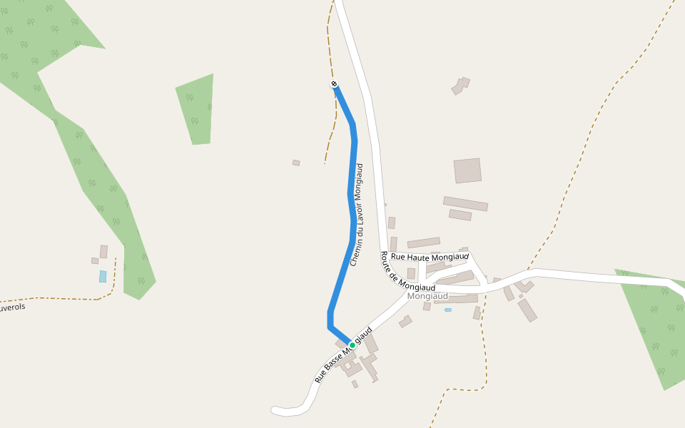 Chemin du Lavoir Mongiaud walking route map in Cherveix-Cubas