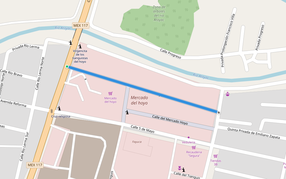 Calle del mercado del hoyo walking route map in San Martín Texmelucan de Labastida