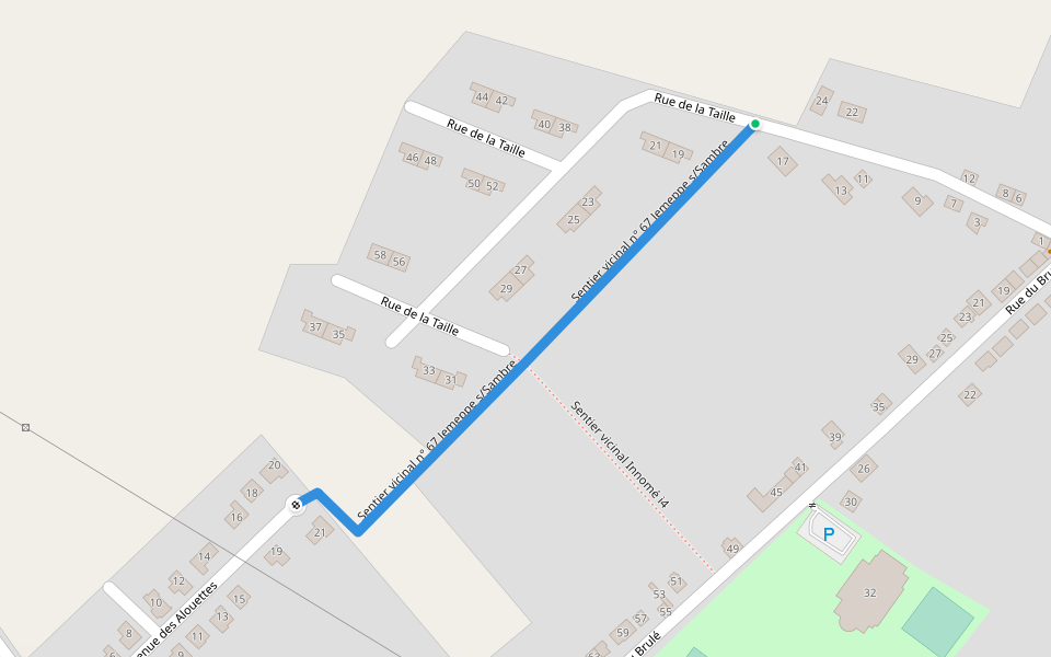 Sentier vicinal n° 67 Jemeppe s/Sambre walking route map in Jemeppe-sur-Sambre