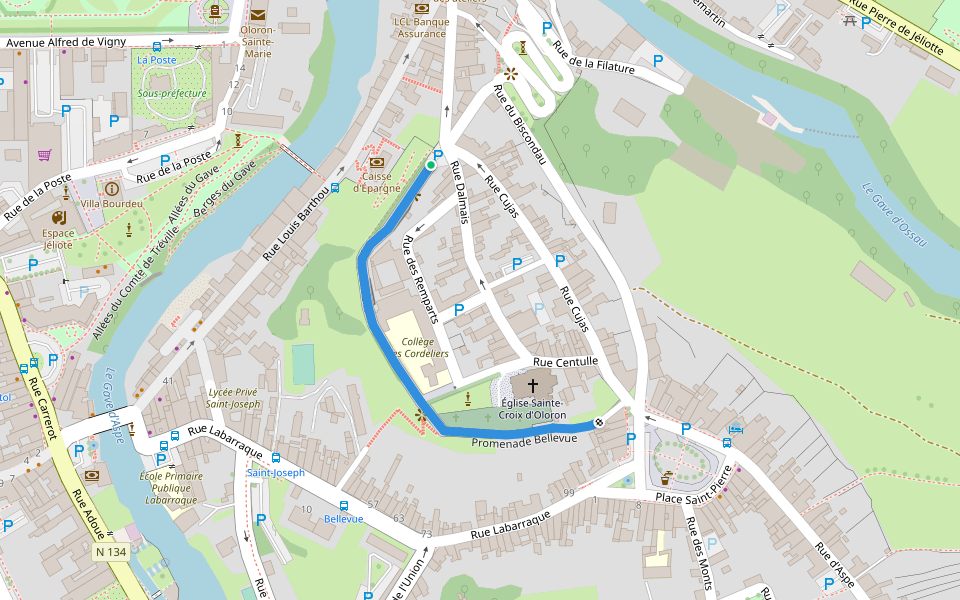 Promenade Bellevue walking route map in Oloron-Sainte-Marie