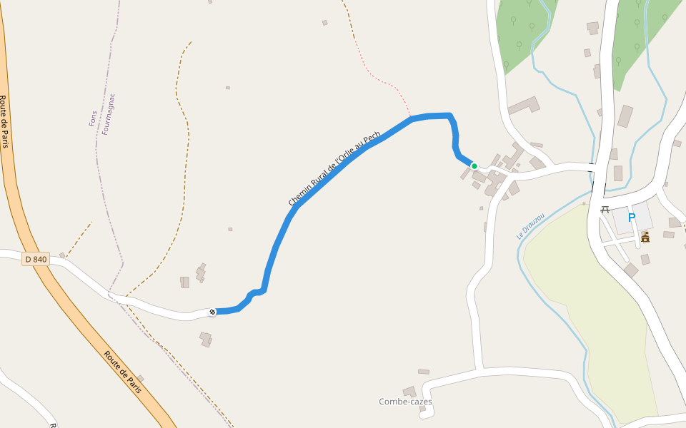 Chemin Rural de l'Orlie au Pech walking route map in Fourmagnac