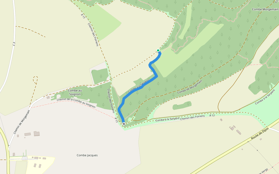 Combe à la Serpent walking route map in Corcelles-les-Monts