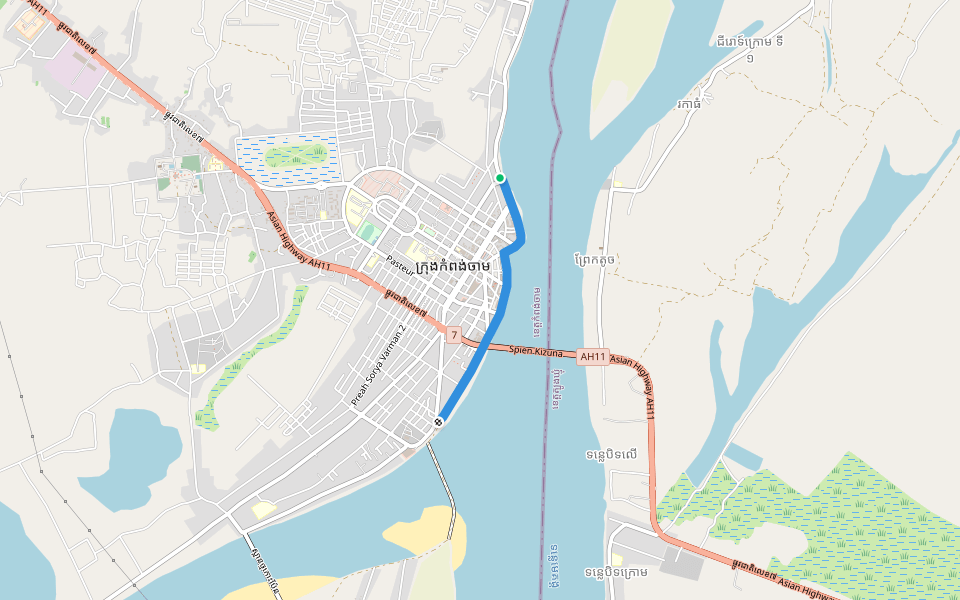 Mekong Promenade walking route map in Kampong Cham