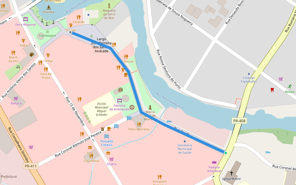 Rua das Flores walking route map in Morretes