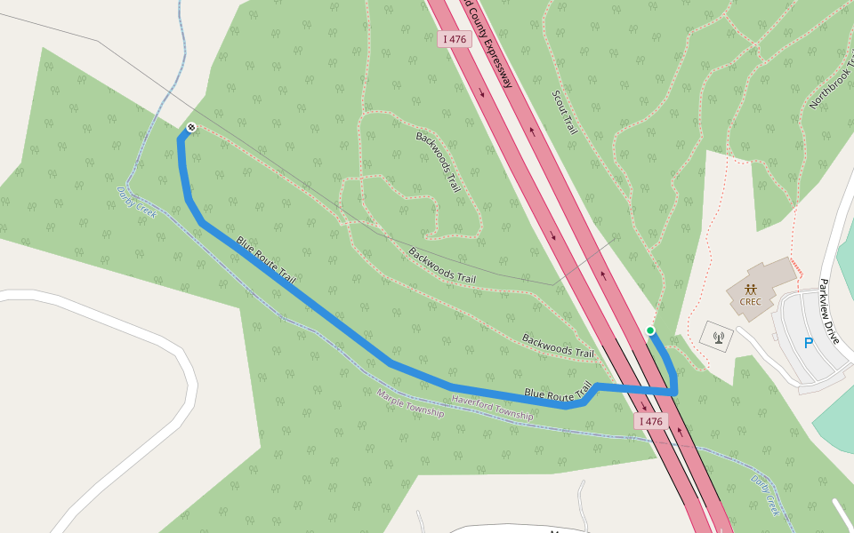 Blue Route Trail walking route map in Haverford