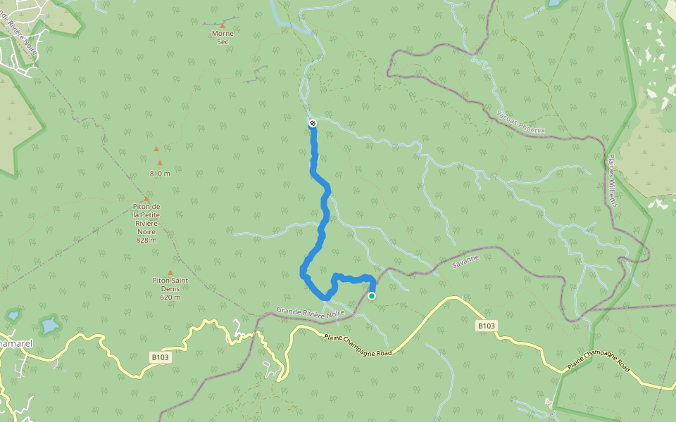 Gollum trail walking route map in Black River Gorges National Park
