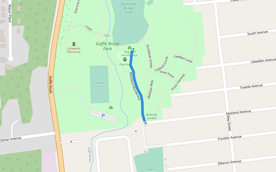 Blackbird Boulevard walking route map in Hawthorne