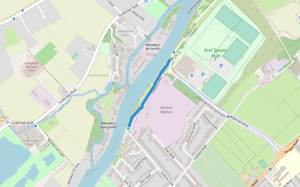 Sunbury Lane walking route map in Walton-on-Thames