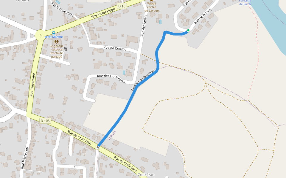 Chemin du Roc Vras walking route map in Étel