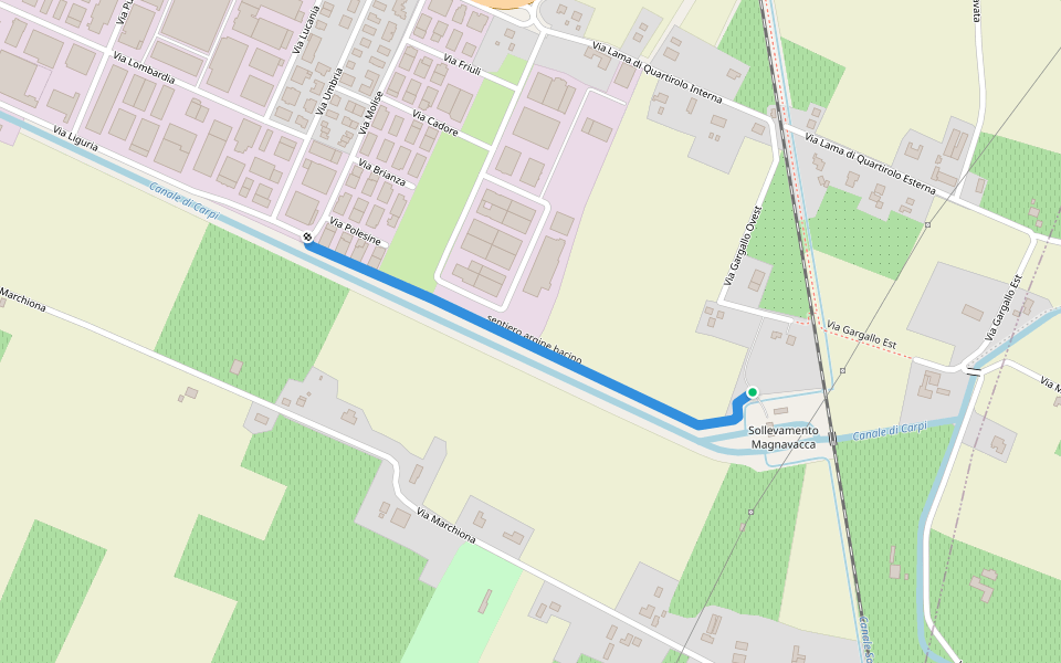 sentiero argine bacino walking route map in Carpi