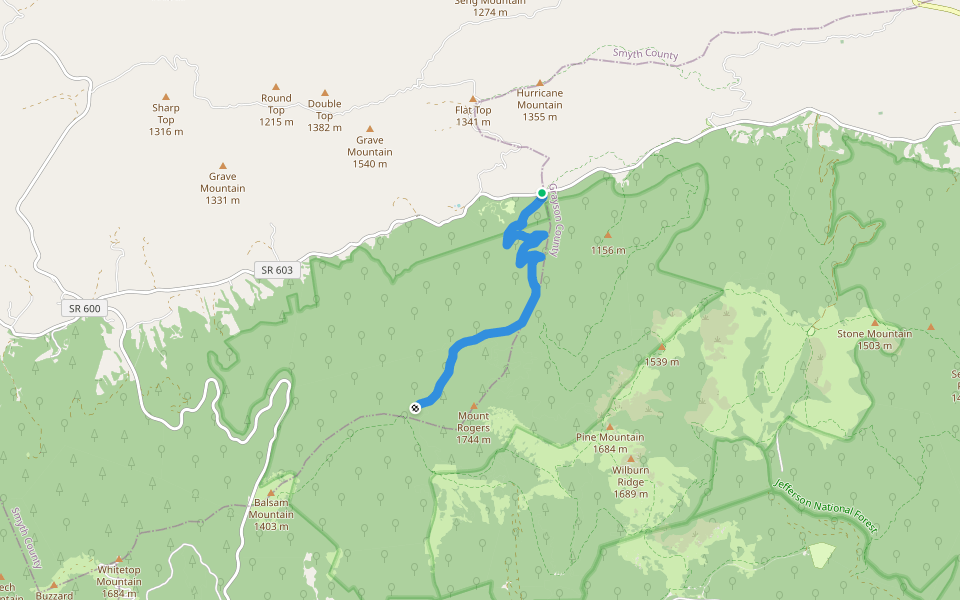 Mount Rogers Trail walking route map in Troutdale