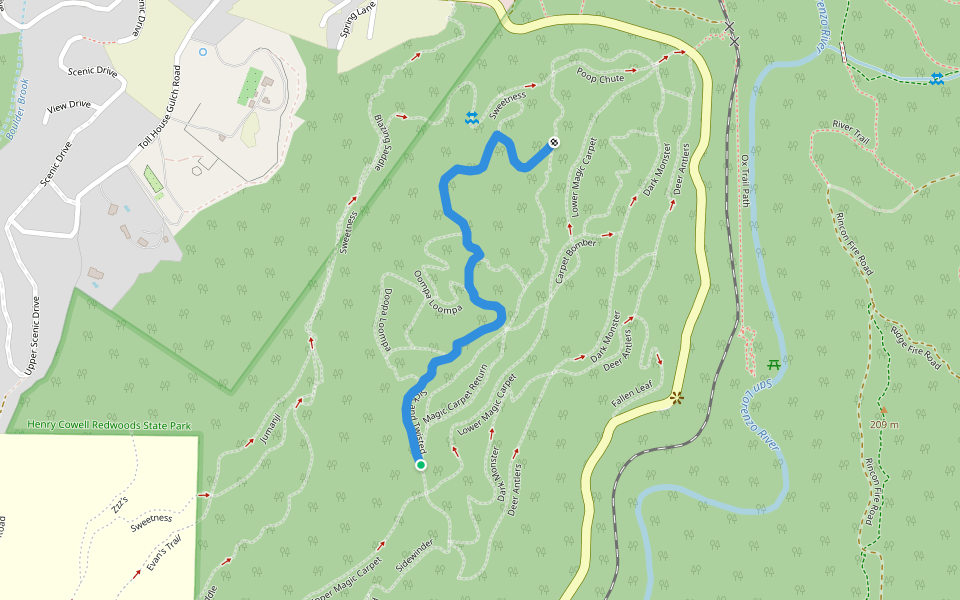 Sick and Twisted walking route map in Felton