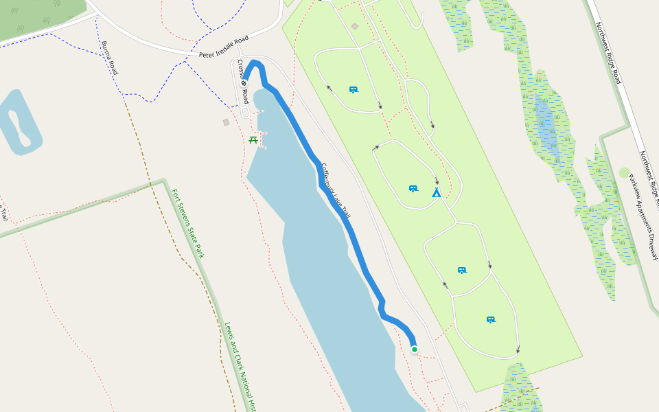Coffenbury Lake Trail walking route map in Warrenton