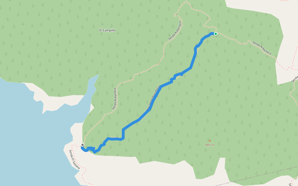 Variante Senda Bajo Peñas walking route map in Puebla de Arenoso