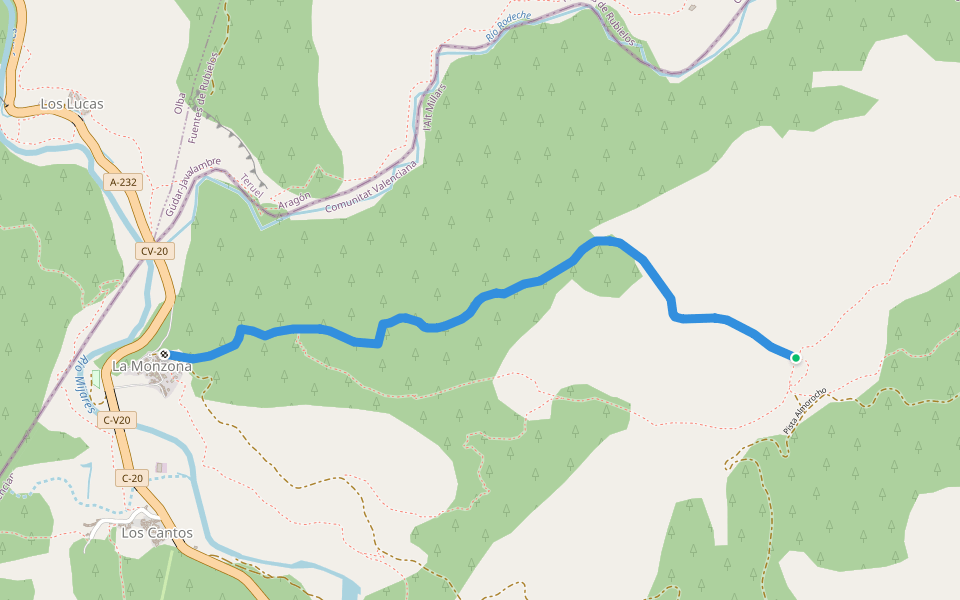 Senda Almorocho walking route map in Puebla de Arenoso