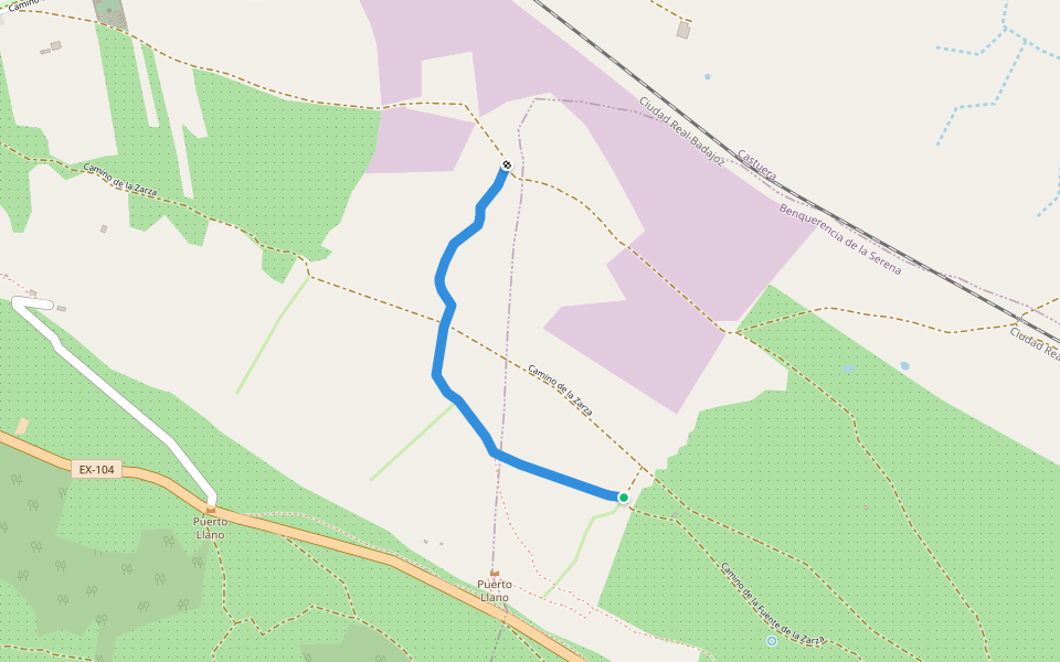 Camino de la Fuente de la Zarza walking route map in Benquerencia de la Serena