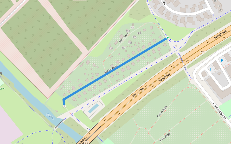 Dahlievägen walking route map in Uppsala