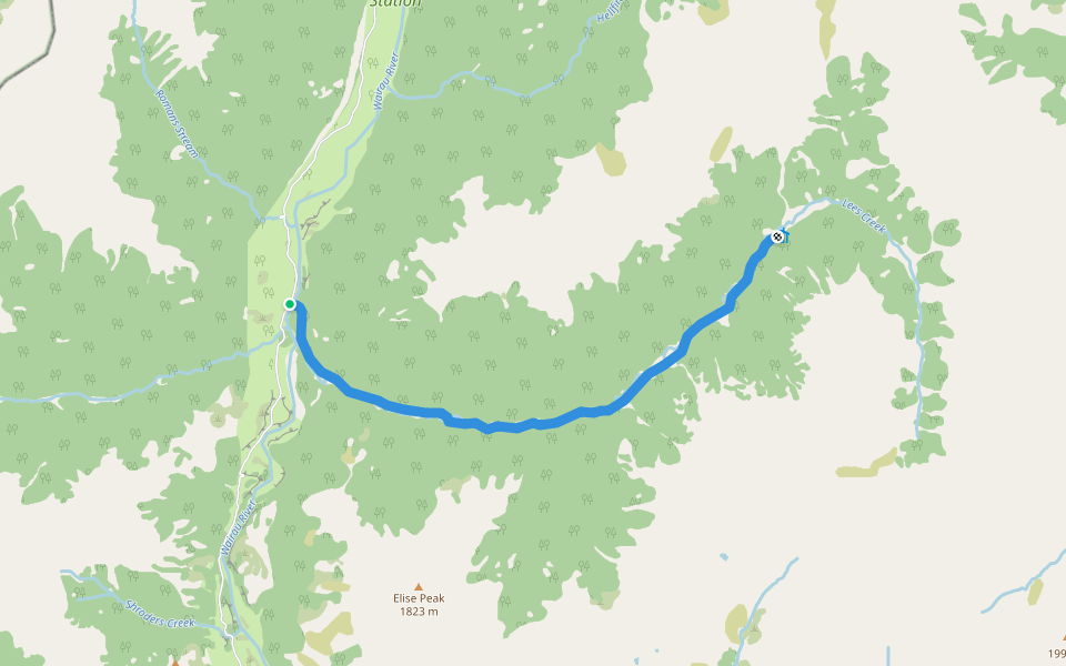 Lees Creek Track walking route map in Rainbow