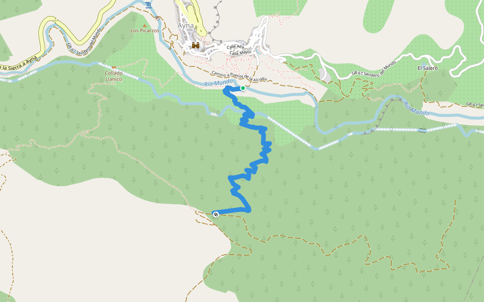 Sendero de la Umbría walking route map in Ayna