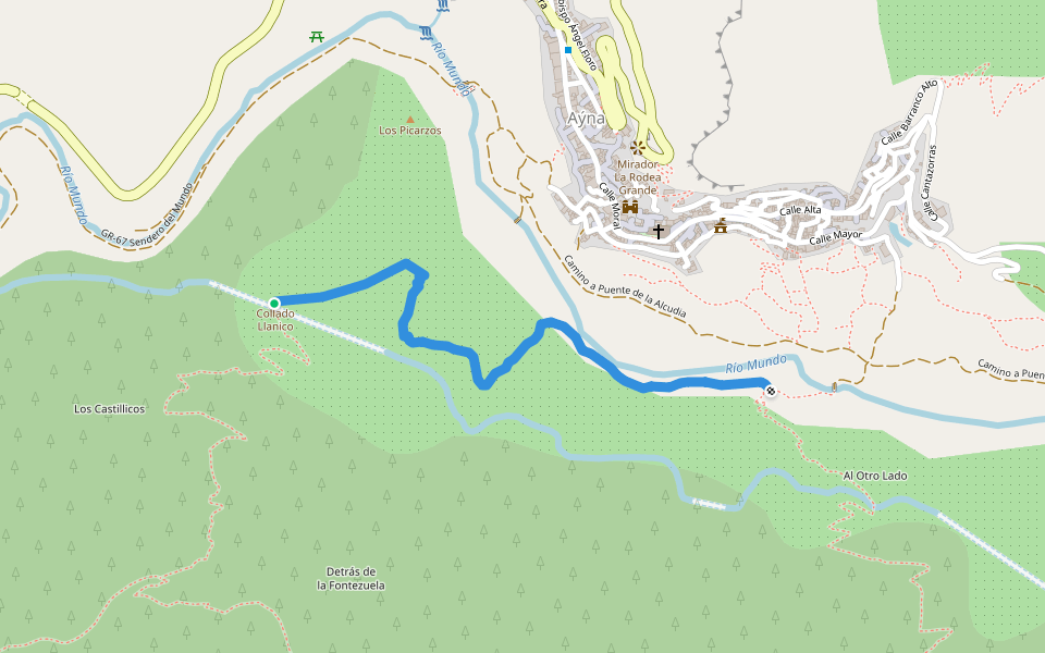 Sendero de los Picarzos walking route map in Ayna
