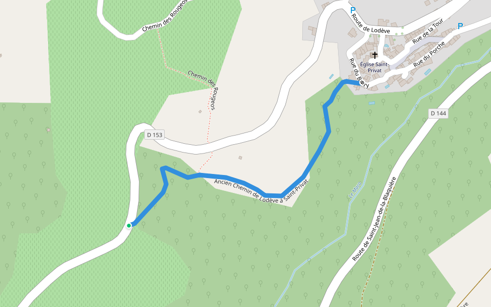 Ancien Chemin de Lodève à Saint-Privat walking route map in Saint-Privat