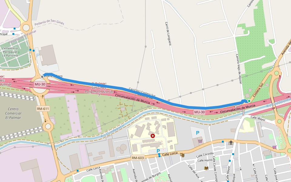 Carril bici Costera Sur walking route map in Murcia