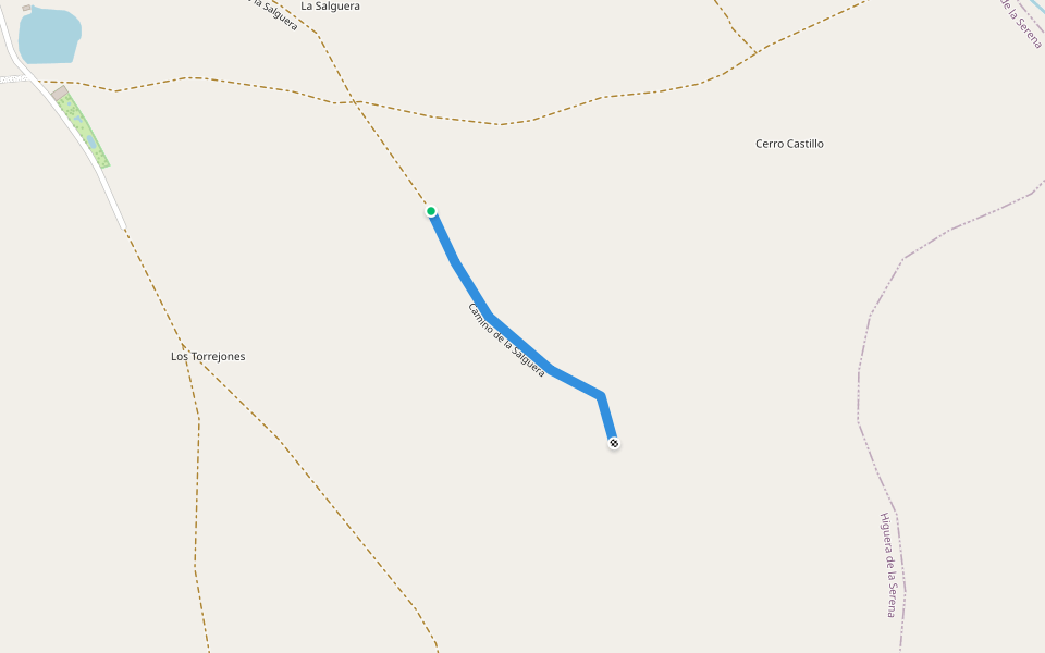 Camino de la Salguera walking route map in Higuera de la Serena