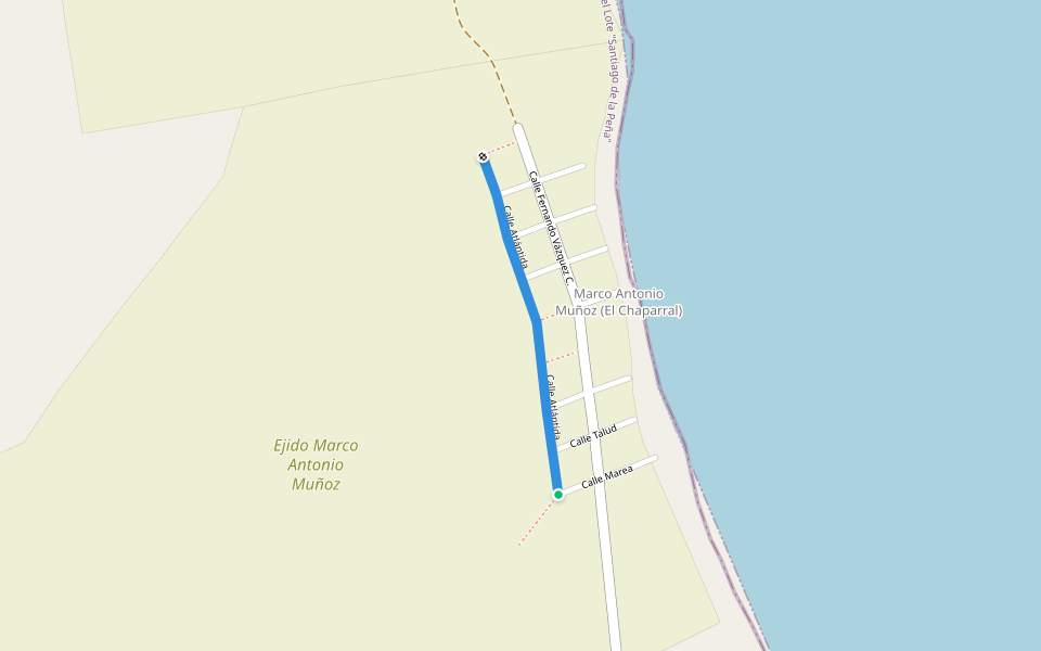 Calle Atlántida walking route map in Marco Antonio Muñoz