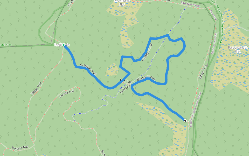 McMillans Trail walking route map in Baw Baw