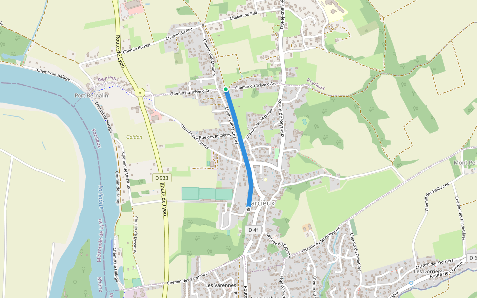 Ligne de Lyon à Trévoux walking route map in Parcieux