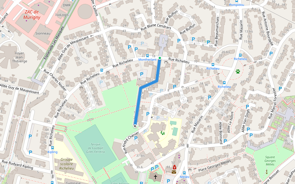 Esplanade Henry de Montherlant walking route map in Reims