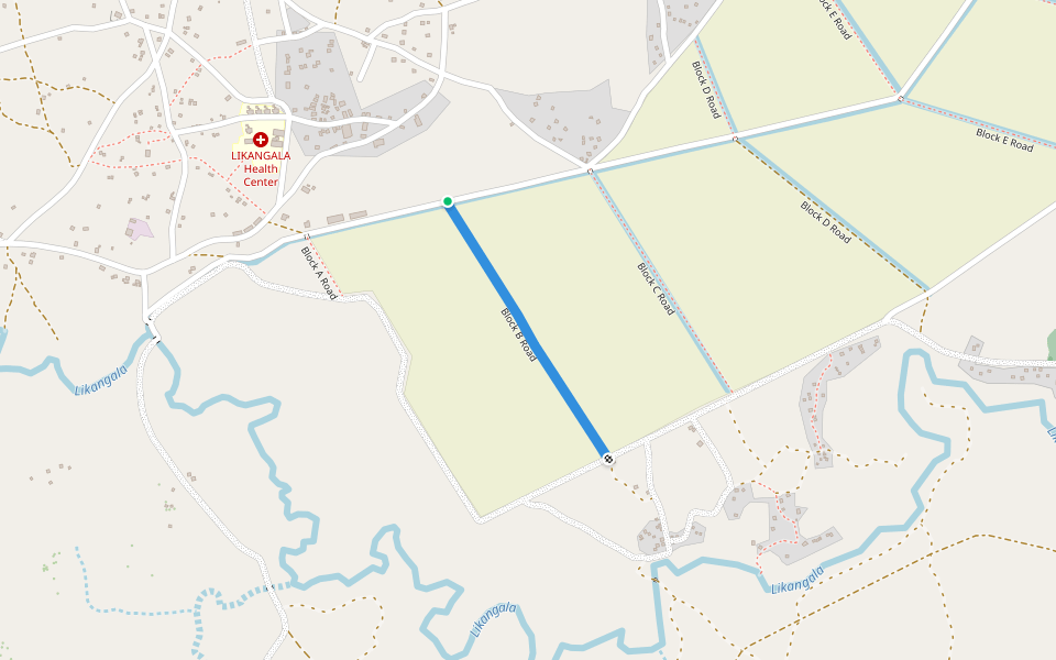 Block B Road walking route map in Mwambo