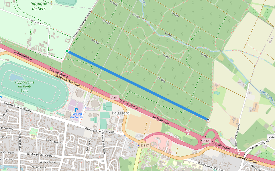 1ère Allée - Allée de l'Uzan walking route map in Pau
