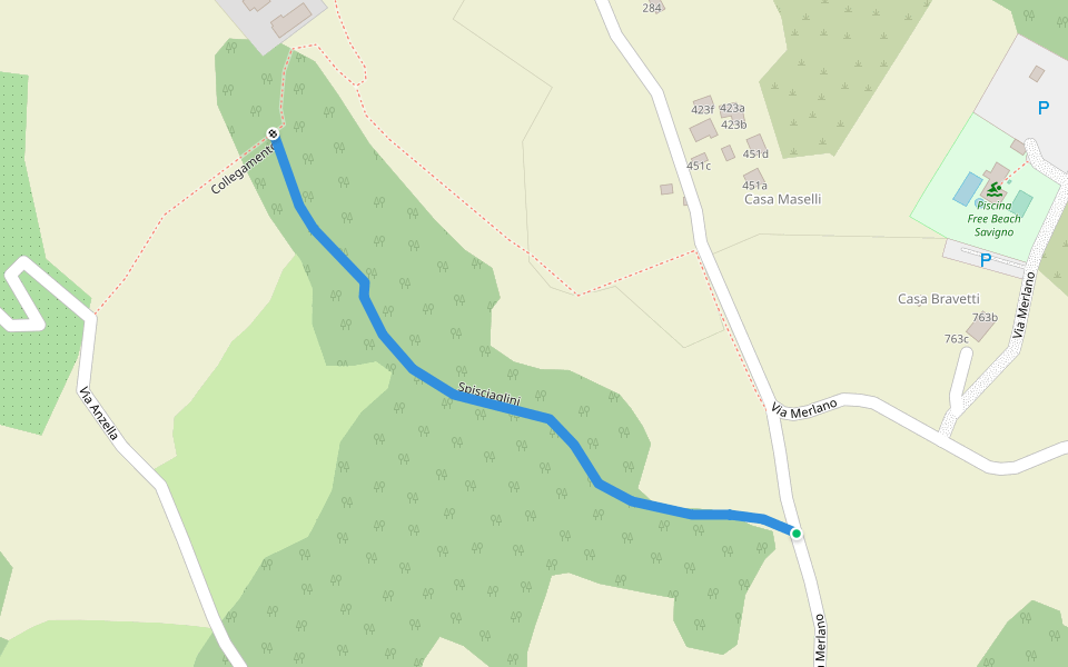 Spisciaglini walking route map in Savigno