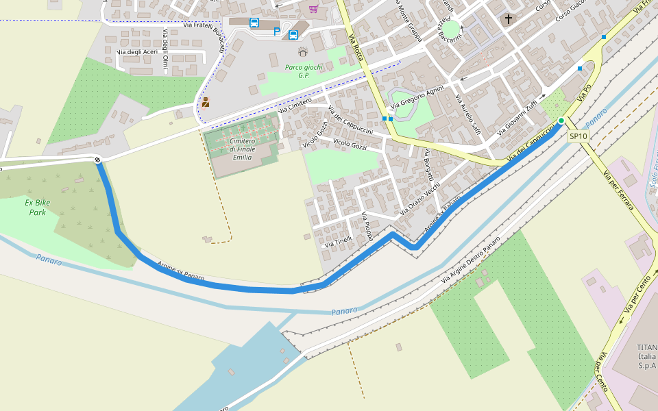 Argine sx Panaro walking route map in Finale Emilia