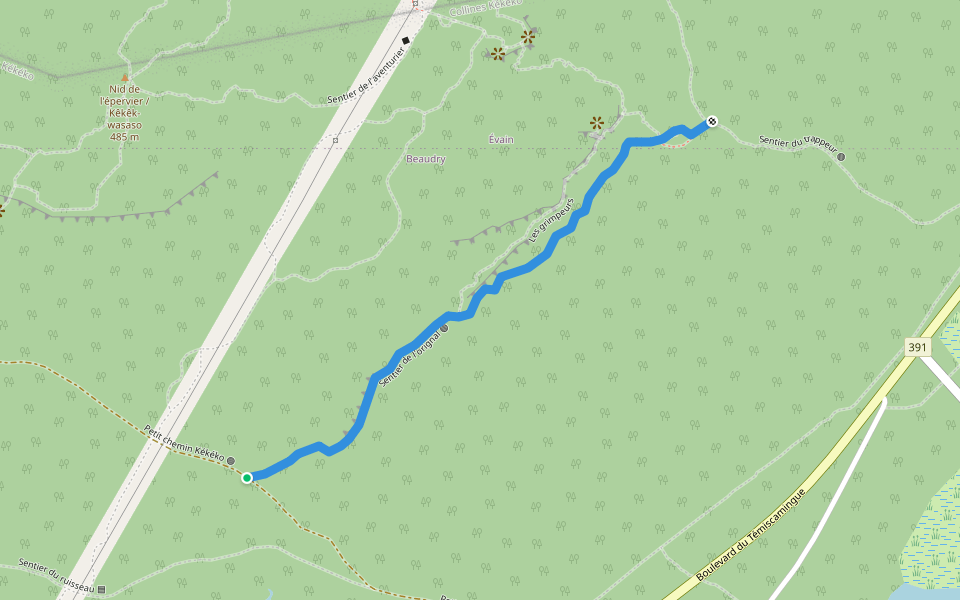 Sentier de l'orignal walking route map in Rouyn-Noranda