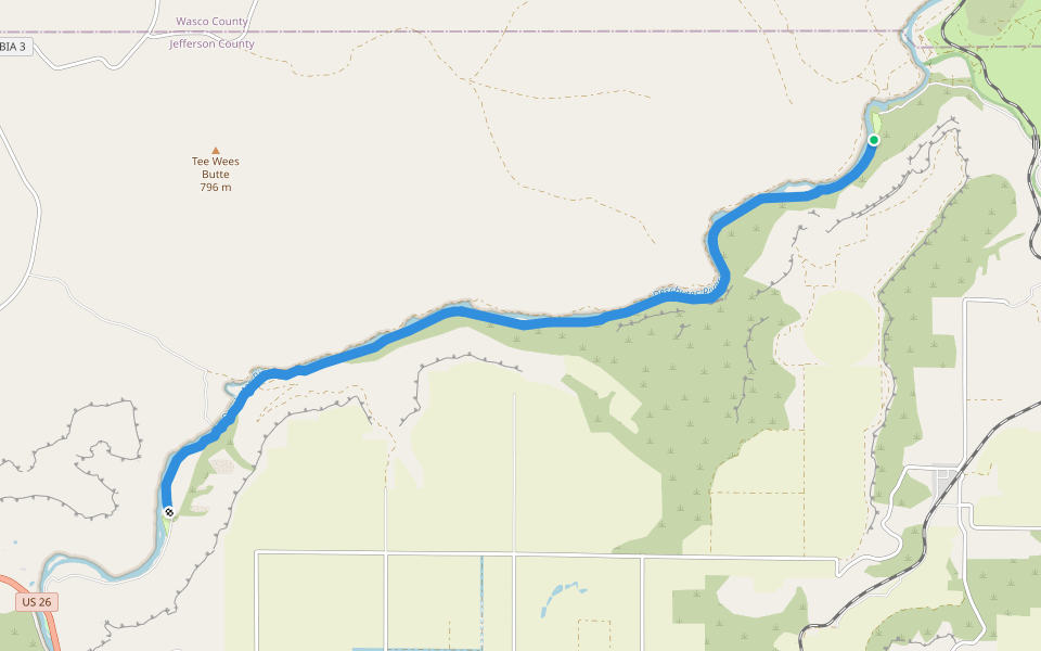 Trout Creek Trail walking route map in Madras