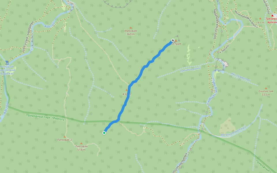 Липовая-Плешка-Острая walking route map in Shapsugskaya
