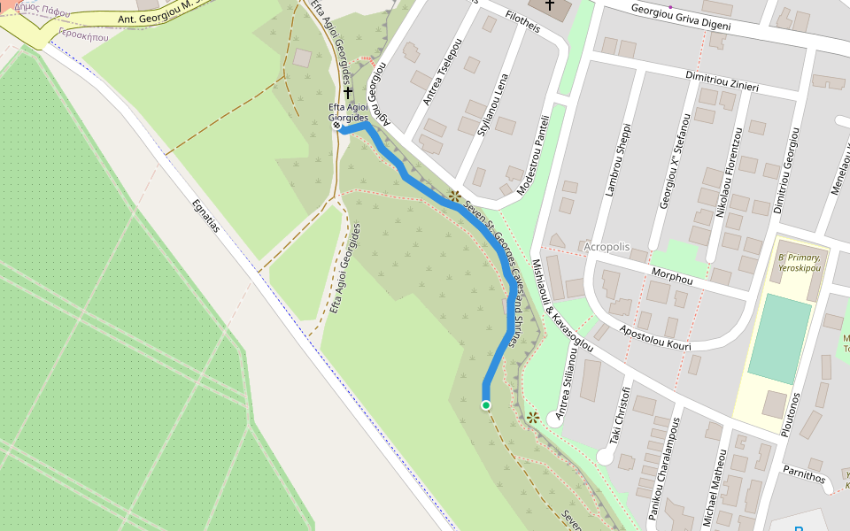 Seven St. Georges Caves and Shrines walking route map in Yeroskipou