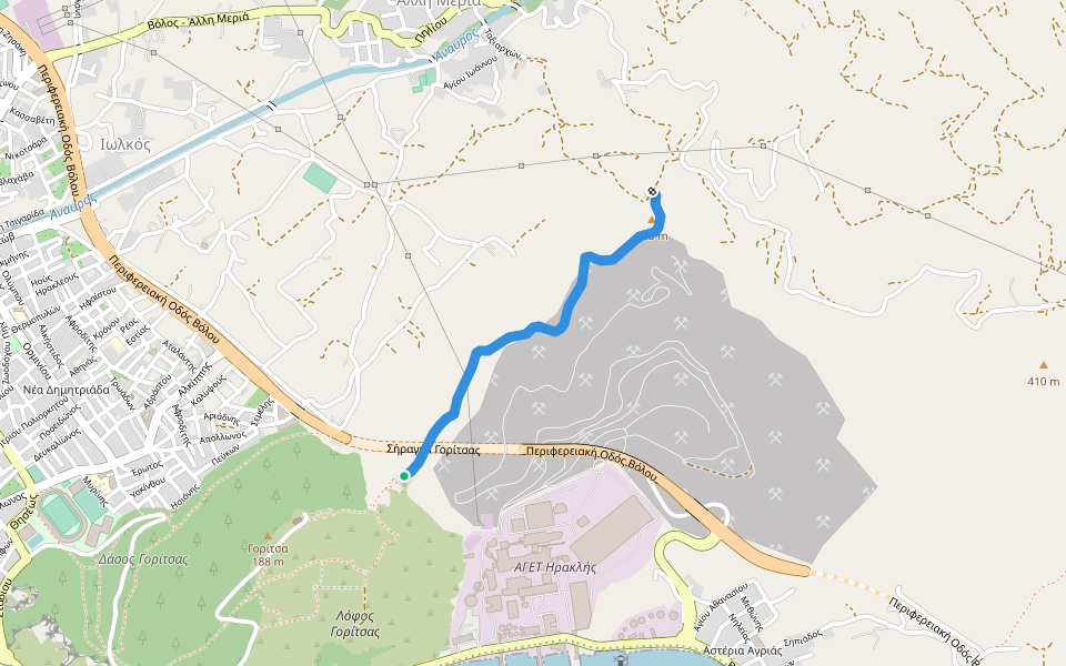 Γορίτσα προς Άλλη Μεριά walking route map in Goritsa